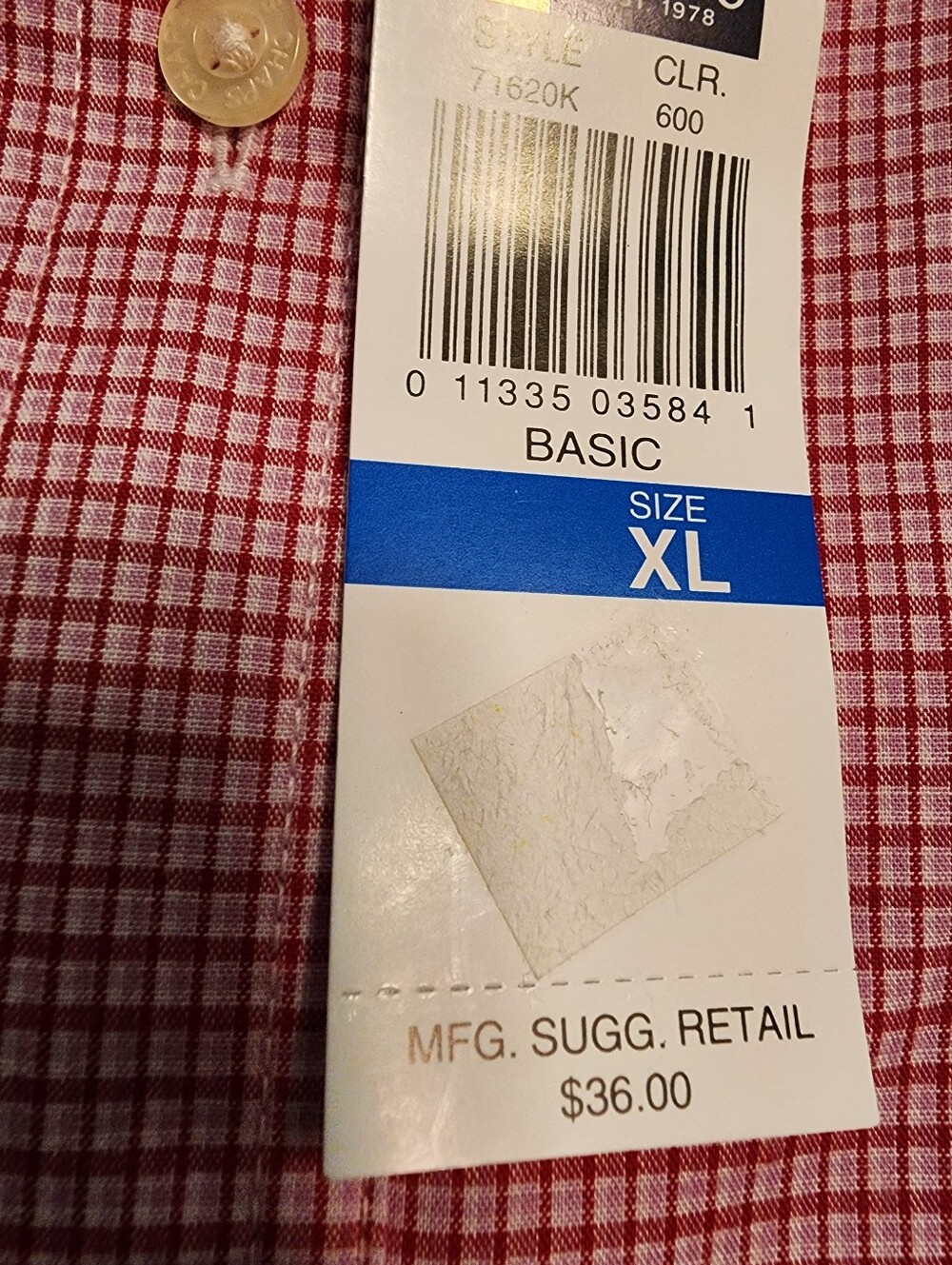 Chaps NEW W/Tags Men's Red and White Mini Check Button-Down Shirt - Picture 6 of 6